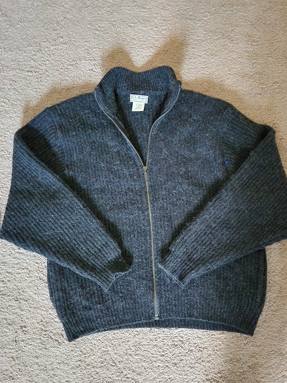 L.L. Bean Alpaca Wool Women's Ribbed Full Zip Sweater Jacket Grey USA Made XL
